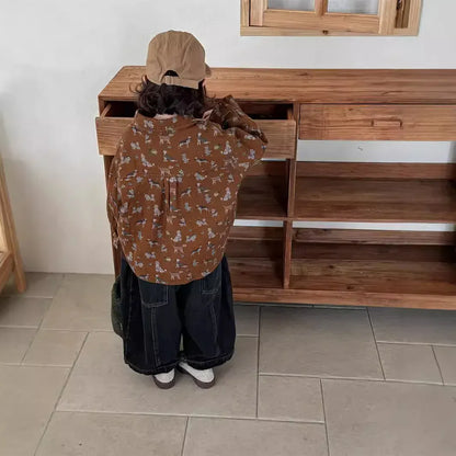 長袖シャツ・ブラウス キッズトップス 犬ドッグレトロプリント長袖シャツ 3カラー【mh0007543】