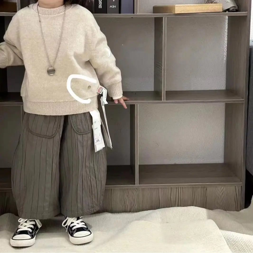 ロングパンツ・スウェットパンツ キッズパンツ 裏フリースストライプワイドルーズ防寒ロングパンツ 3カラー【mh0007553】