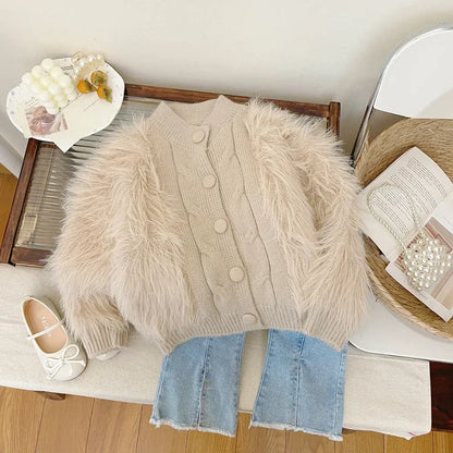 カーディガン・パーカー キッズカーディガン ファーフリースニットジャケット 3カラー【mh0007557】