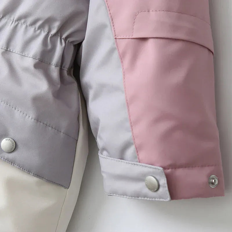 アウタージャンプスーツ キッズスキーウェア パッチワークフーディ防寒ジャンプスーツつなぎ スポーツウェア 3カラー【mh0007611】