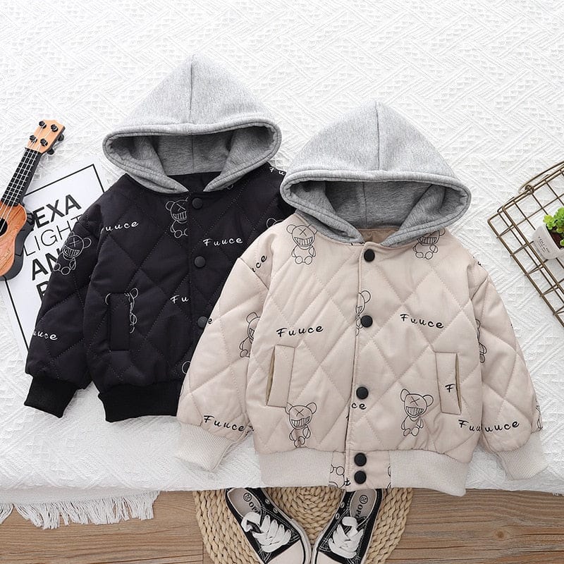 長袖セットアップ キッズ服 3点セット キルティング フーディジャケット ハイネックTシャツ 裏フリース ロングパンツ セットアップ 長袖 プリントロゴ 2色 男の子