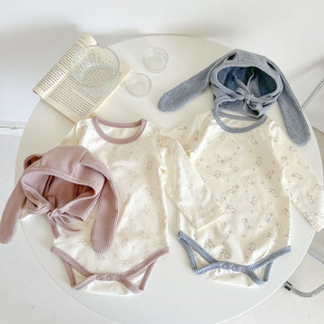 長袖ロンパース ベビー うさぎ ラビット 長袖 ロンパース うさ耳 帽子 セット ユニセックス 3602B
