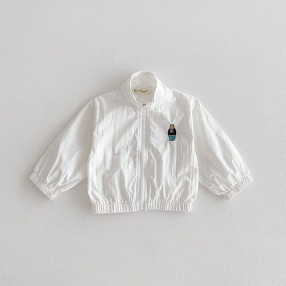 ショートコート・ジャケット・ジャンパー キッズアウター ウィンドブレーカー ジャンパー ジッパージャケット ベアくまワンポイント 日除け クーラー対策 4カラー