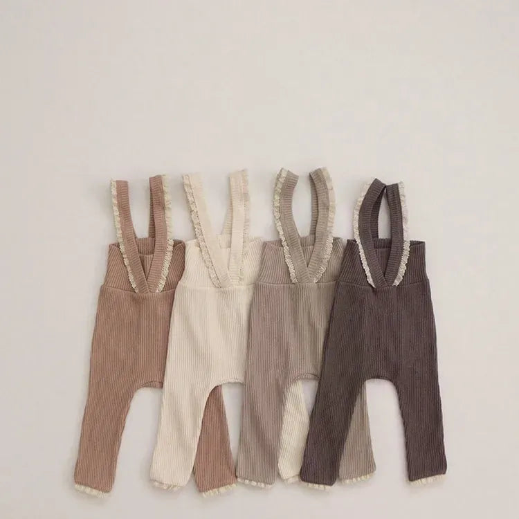 サロペットパンツ・サスペンダーパンツ ベビーパンツ レースフリル サスペンダーレギンスパンツ サロペット 4カラー