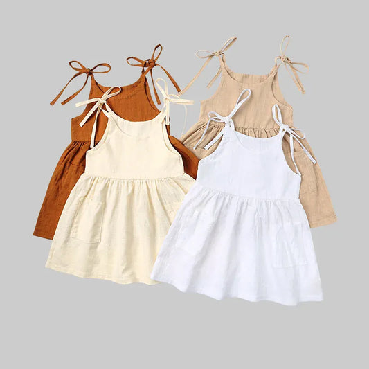 ノースリーブワンピース キッズワンピース コットンリネン キャミソールサマードレス 4カラー
