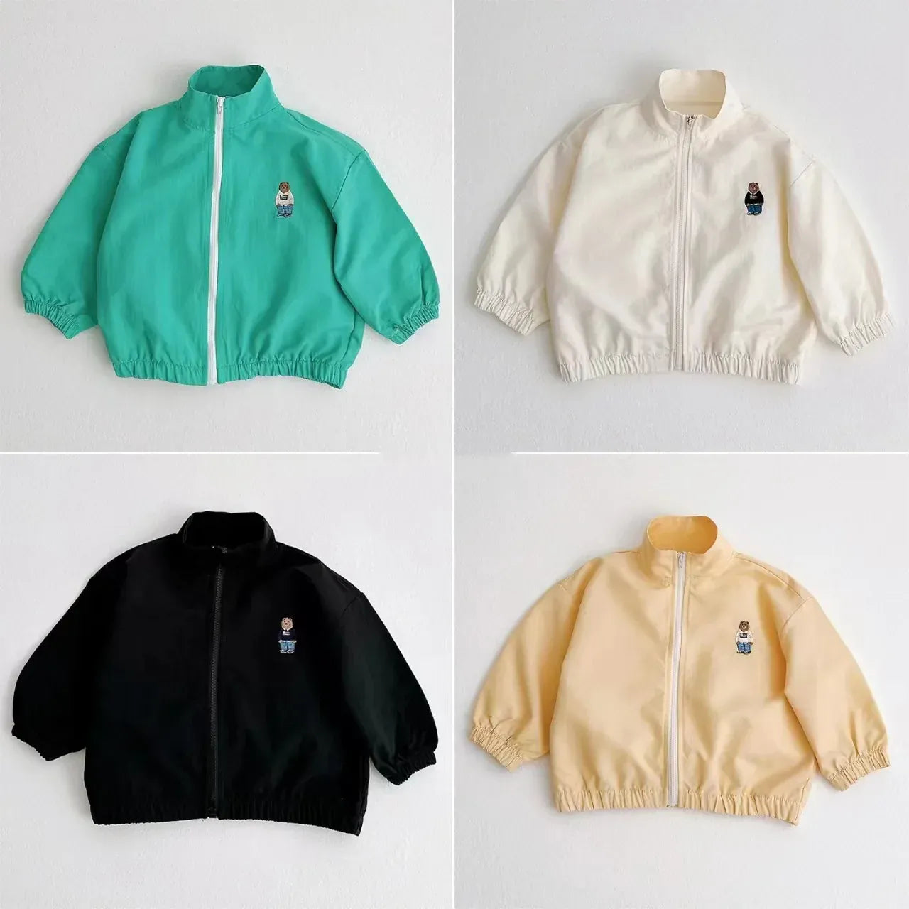 ショートコート・ジャケット・ジャンパー ベビーアウター ウィンドブレーカー ジャンパー ジッパージャケット ベアくまワンポイント 日除け クーラー対策 4カラー