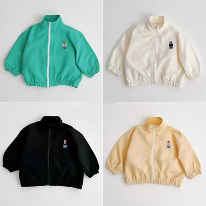 ショートコート・ジャケット・ジャンパー ベビーアウター ウィンドブレーカー ジャンパー ジッパージャケット ベアくまワンポイント 日除け クーラー対策 4カラー