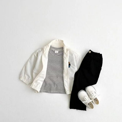 ショートコート・ジャケット・ジャンパー ベビーアウター ウィンドブレーカー ジャンパー ジッパージャケット ベアくまワンポイント 日除け クーラー対策 4カラー