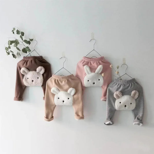レギンスパンツ ベビーパンツ アニマルヒップパッチレギンスパンツ 裏フリース うさぎバニー くまベア 4カラー ユニセックス 男の子 女の子 子供服
