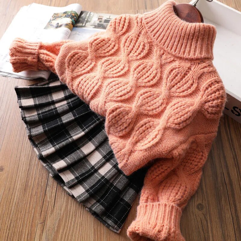 ニット・セーター キッズセーター タートルネック ニット ケーブル編み ざっくりプルオーバー 4カラー ガールズ 女の子 子供服