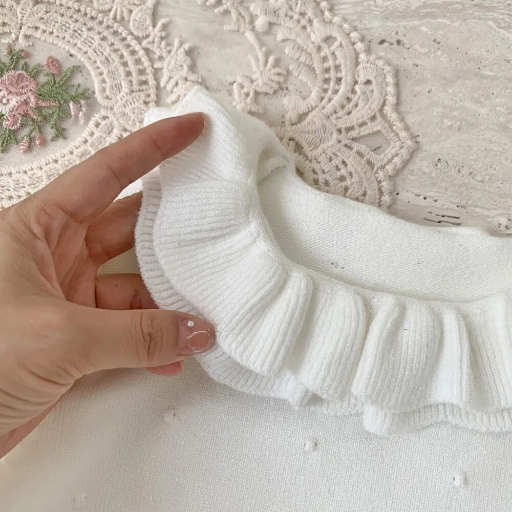 ニット・セーター キッズ 長袖カットソー ニット ダブルフリルカラー セーター トップス 4カラー ガールズ 女の子 子供服