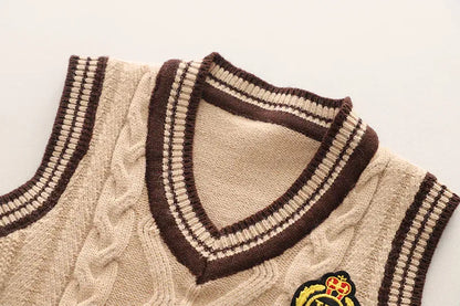 長袖セットアップ キッズセットアップ 4点セット ネクタイ付き長袖シャツ+ニットベスト+ロングパンツ スクールスタイルプレッピースーツ 2カラー【mh0007551】