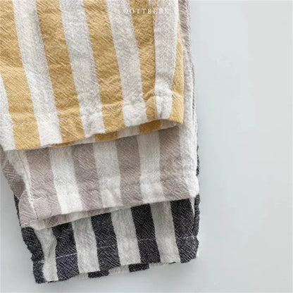 ロングパンツ・スウェットパンツ キッズパンツ コットンリネン ストライプ ルーズロングパンツ 4カラー【mh0005835】