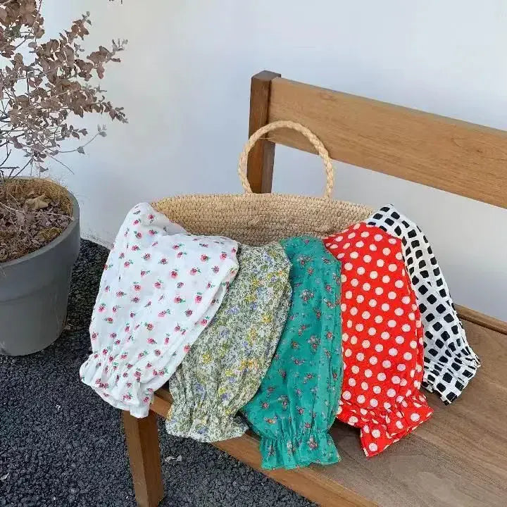 ロングパンツ・スウェットパンツ キッズパンツ サマールーズパンツ パフパンツ チェック/水玉ドット/フラワー花柄プリント 4カラー【mh0006107】