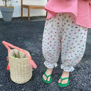 ロングパンツ・スウェットパンツ キッズパンツ サマールーズパンツ パフパンツ チェック/水玉ドット/フラワー花柄プリント 4カラー【mh0006107】
