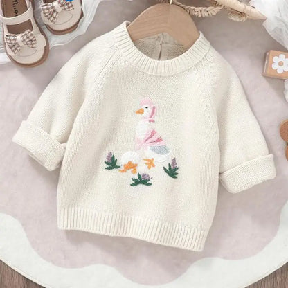 ニット・セーター ベビートップス あひる刺繍ニットセーター 4カラー【mh0006796】