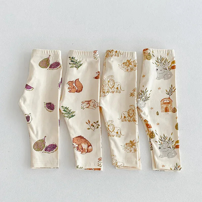 ロンパースセットアップ ベビーロンパース/パンツ/ボンネット フォレストアニマルプリント長袖ボディスーツ/ロングパンツ/帽子 4デザイン【mh0006931】