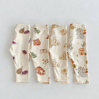 ロンパースセットアップ ベビーロンパース/パンツ/ボンネット フォレストアニマルプリント長袖ボディスーツ/ロングパンツ/帽子 4デザイン【mh0006931】