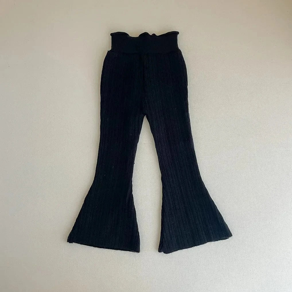 レギンスパンツ キッズパンツ シンプルリブニットベルボトムフレアレギンスパンツ 4カラー【mh0007560】