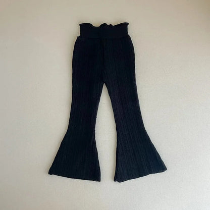 レギンスパンツ キッズパンツ シンプルリブニットベルボトムフレアレギンスパンツ 4カラー【mh0007560】