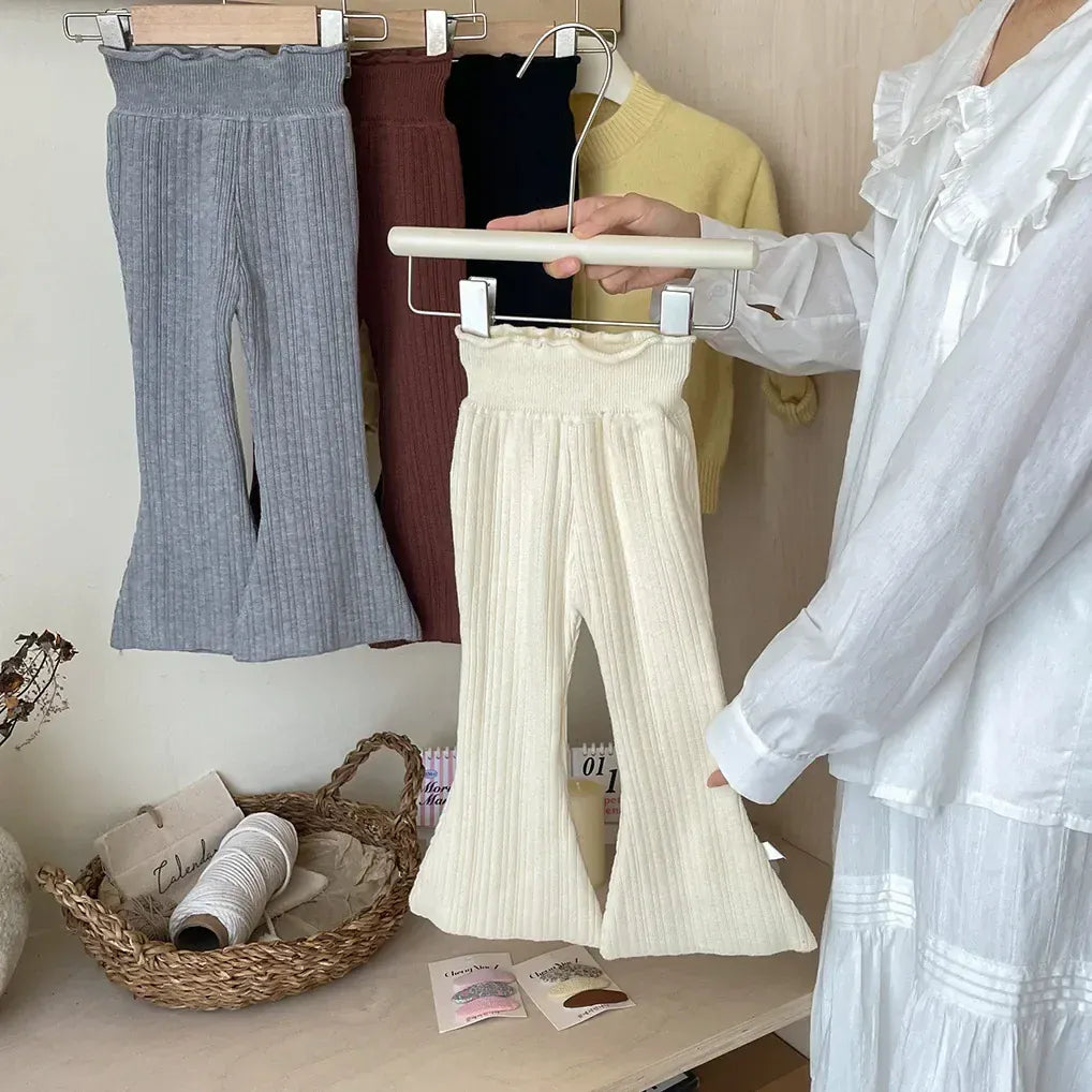 レギンスパンツ キッズパンツ シンプルリブニットベルボトムフレアレギンスパンツ 4カラー【mh0007560】