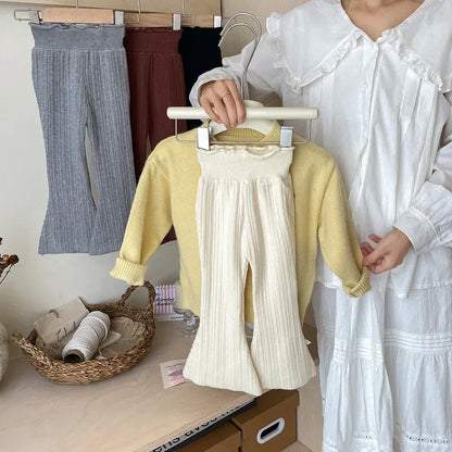 レギンスパンツ キッズパンツ シンプルリブニットベルボトムフレアレギンスパンツ 4カラー【mh0007560】