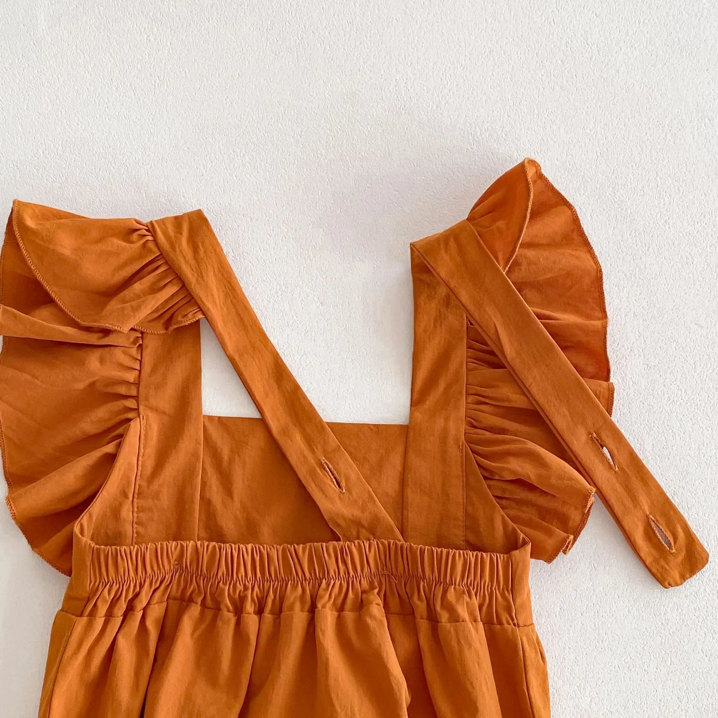 半袖ロンパース ベビーロンパース バタフライスリーブ フリルサスペンダーロンパース エプロンボディスーツ 5カラー【mh0004480】