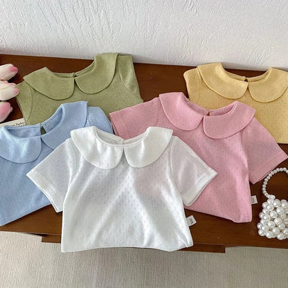 半袖シャツ・ブラウス キッズトップス 丸襟ブラウス シンプルベーシック 5カラー【mh0005329】