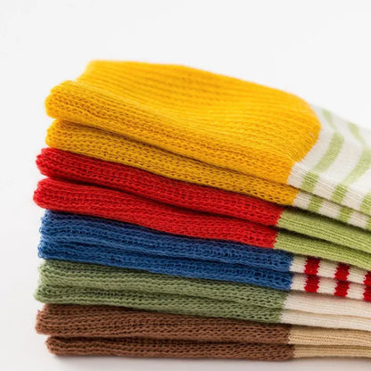 ベビー用靴下・タイツ キッズソックス 靴下5足セット カラフル 水玉ドットボーダー切り替え ショートソックス【mh0006073】