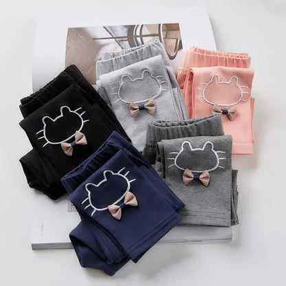 レギンスパンツ キッズパンツ レギンスパンツ ねこキャットリボン刺繍 スパッツ 5カラー【mh0006451】