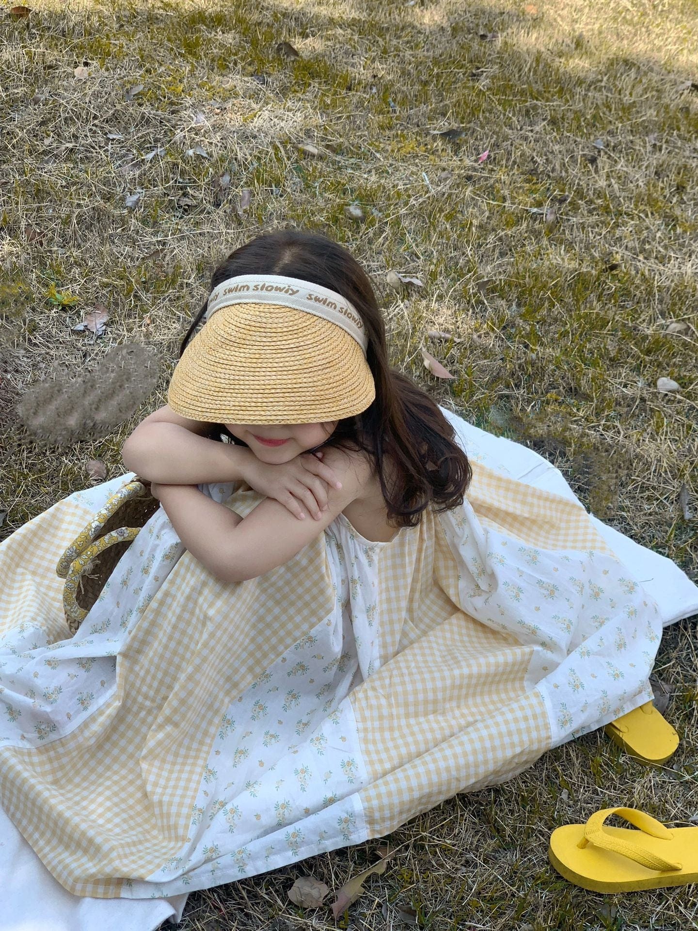 ノースリーブワンピース キッズ チェック フラワー 花柄 パッチワーク サスペンダー ノースリーブ ワンピース ピンク イエロー ガールズ 5879C