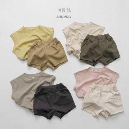 ハーフパンツ・ショートパンツ キッズ シンプル ベーシック 切りっぱなし ルーズ サマー ショートパンツ 6カラー ユニセックス