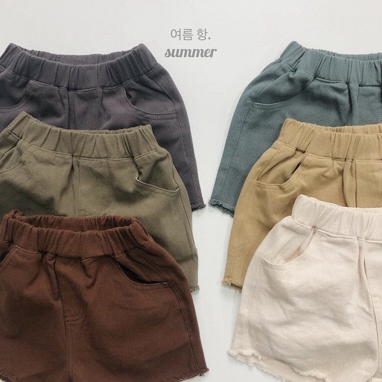 ハーフパンツ・ショートパンツ キッズ シンプル ベーシック 切りっぱなし ルーズ サマー ショートパンツ 6カラー ユニセックス