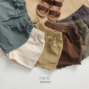 ハーフパンツ・ショートパンツ キッズ シンプル ベーシック 切りっぱなし ルーズ サマー ショートパンツ 6カラー ユニセックス