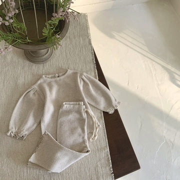 長袖セットアップ ベビー セットアップ 長袖 フリル パフスリーブ トップス ロングパンツ ブラック アプリコット ガールズ 6914