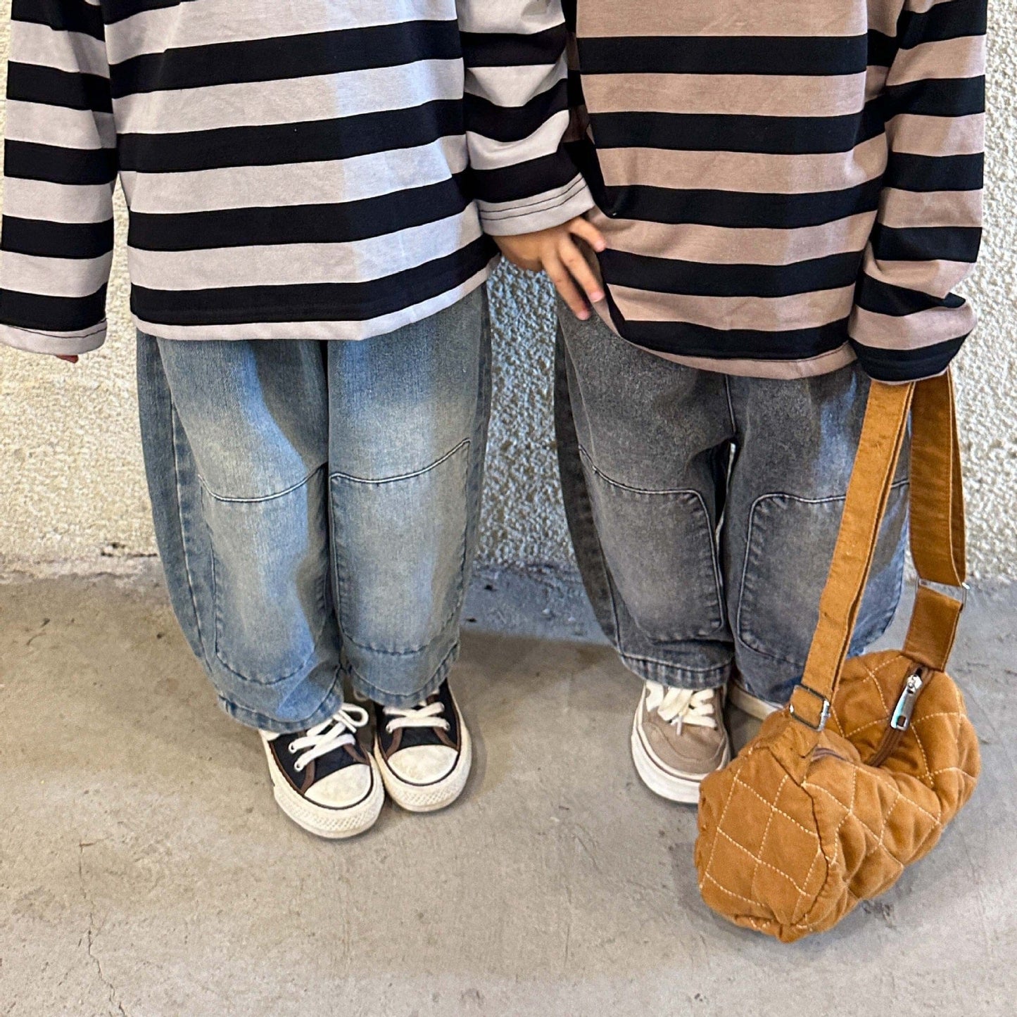 デニムパンツ キッズ デニム 膝パッチ ルーズ パンツ ジーンズ ジーパン ブルー ブラック ユニセックス 6923
