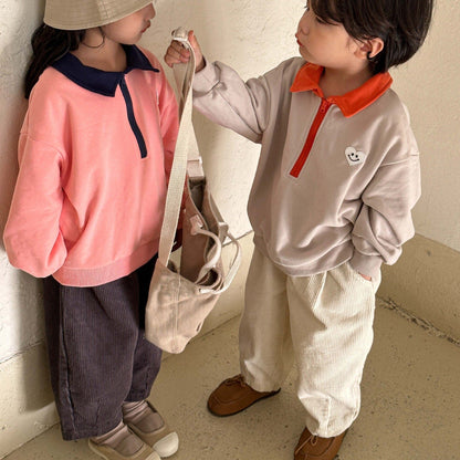 ロングパンツ・スウェットパンツ キッズ コーデュロイ ルーズ パンツ ホワイト ダークグレー ユニセックス 6924