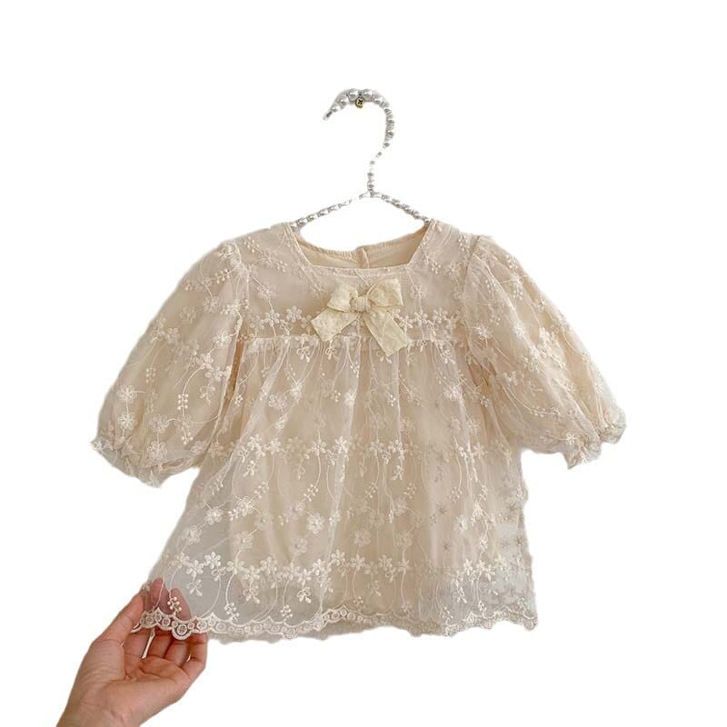 長袖ワンピース ベビー リボン レース チュール チュチュ 長袖 ドレス ロンパース ワンピース お出かけ ベージュ ガールズ 6982