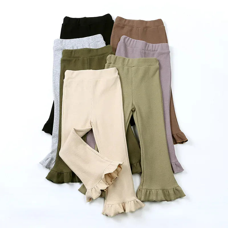 レギンスパンツ キッズパンツ 裾フリル フレアレギンス レギンスパンツ シンプルベーシック 7カラー