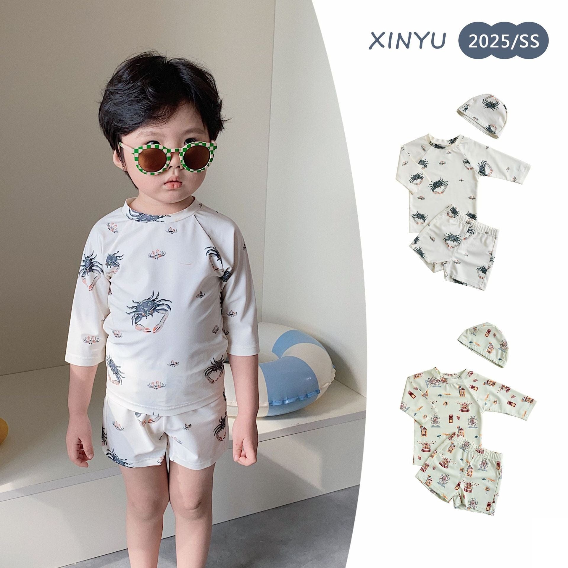 ベビー用水着 ボーイズ水着 7分丈セパレートスイムウェア ラッシュガード【mh0009301】