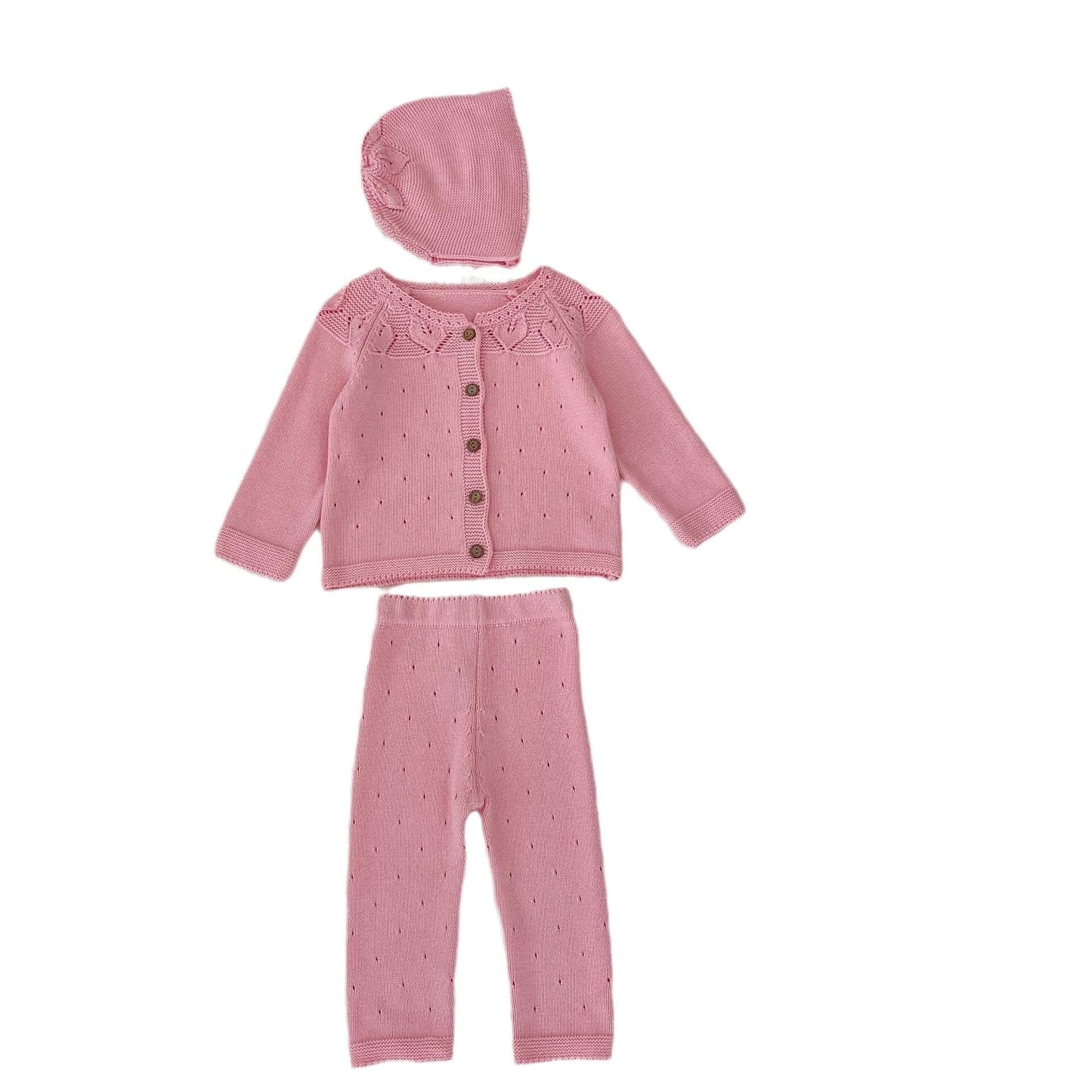 カーディガン・パーカー ベビー カーディガン レギンスパンツ ボンネット 単品 レースニット 帽子 ピンク ガールズ 女の子 子供服 7809