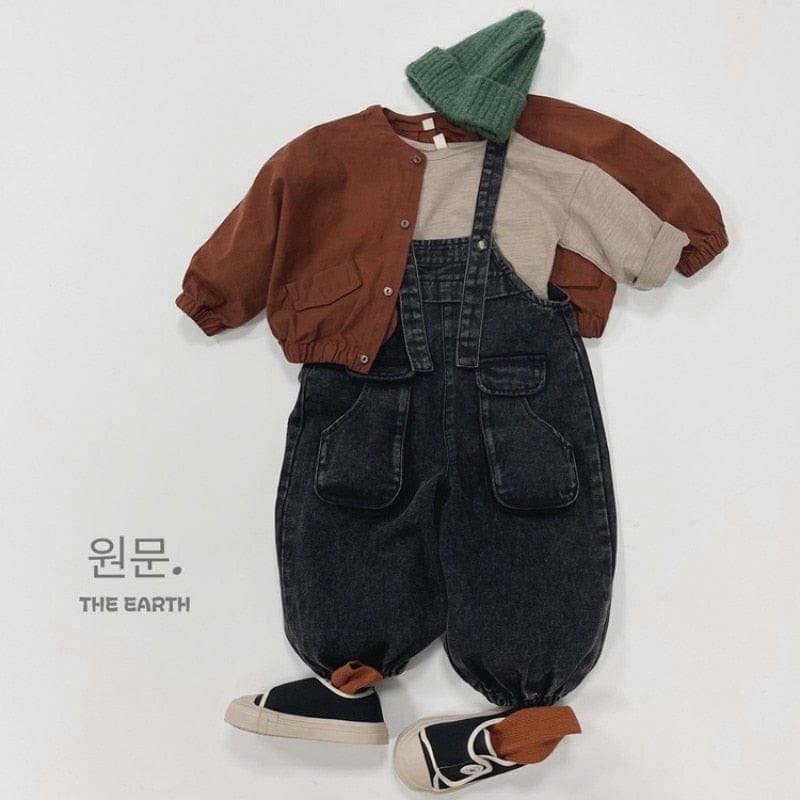 オーバーオール キッズ オーバーオール デニム サスペンダーパンツ サロペット ブラック ボーイズ 男の子 子供服 7829