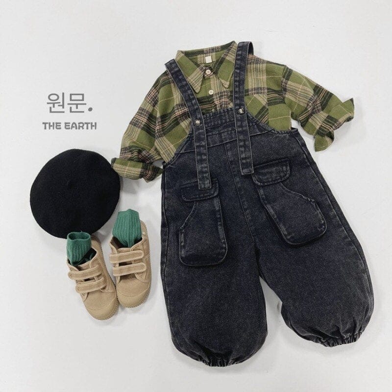 オーバーオール キッズ オーバーオール デニム サスペンダーパンツ サロペット ブラック ボーイズ 男の子 子供服 7829