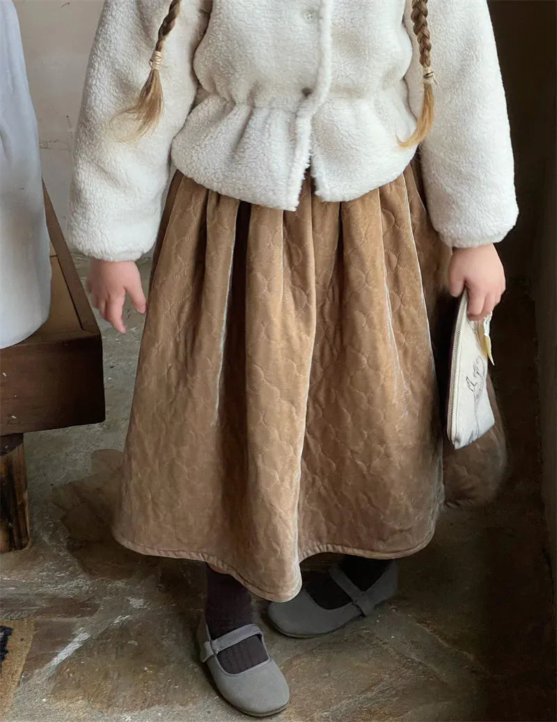 スカート キッズスカート キルティングスカート Aラインスカート ホワイト カーキ 2カラー ガールズ 女の子 子供服