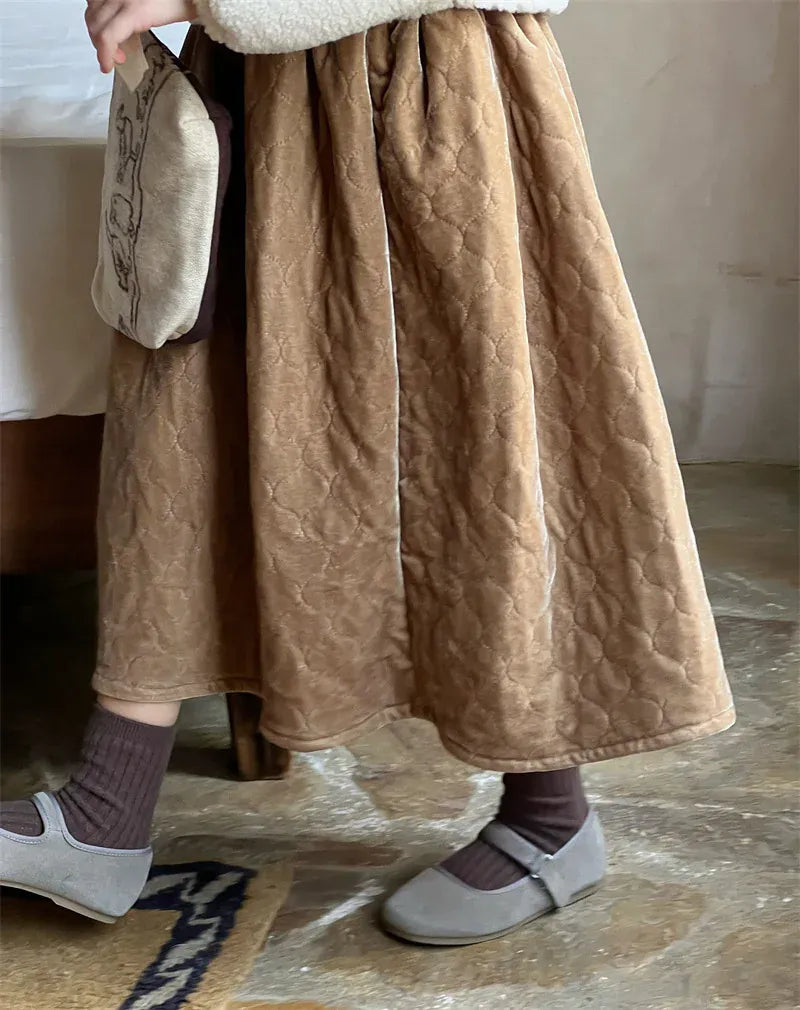 スカート キッズスカート キルティングスカート Aラインスカート ホワイト カーキ 2カラー ガールズ 女の子 子供服