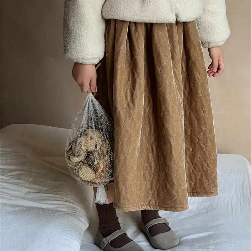 スカート キッズスカート キルティングスカート Aラインスカート ホワイト カーキ 2カラー ガールズ 女の子 子供服