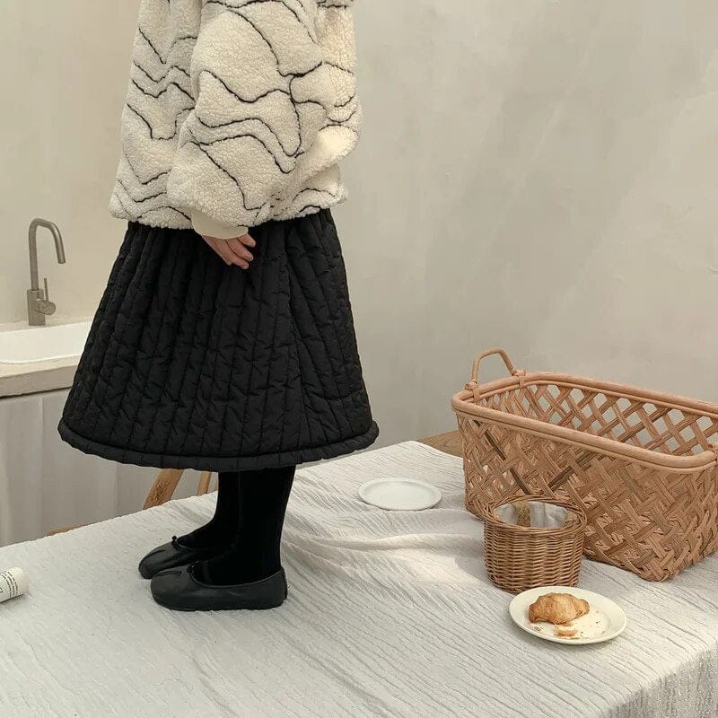 スカート キッズスカート キルティング Aラインスカート ベージュ ブラック 2カラー ガールズ 女の子 子供服