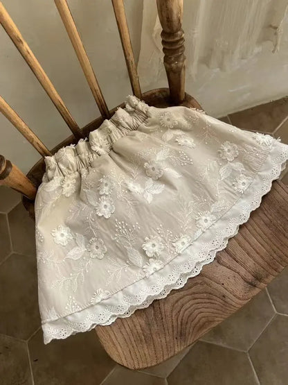 スカート ベビースカート レース チェック フラワー刺繍 Aラインスカート 2カラー【mh0006381】