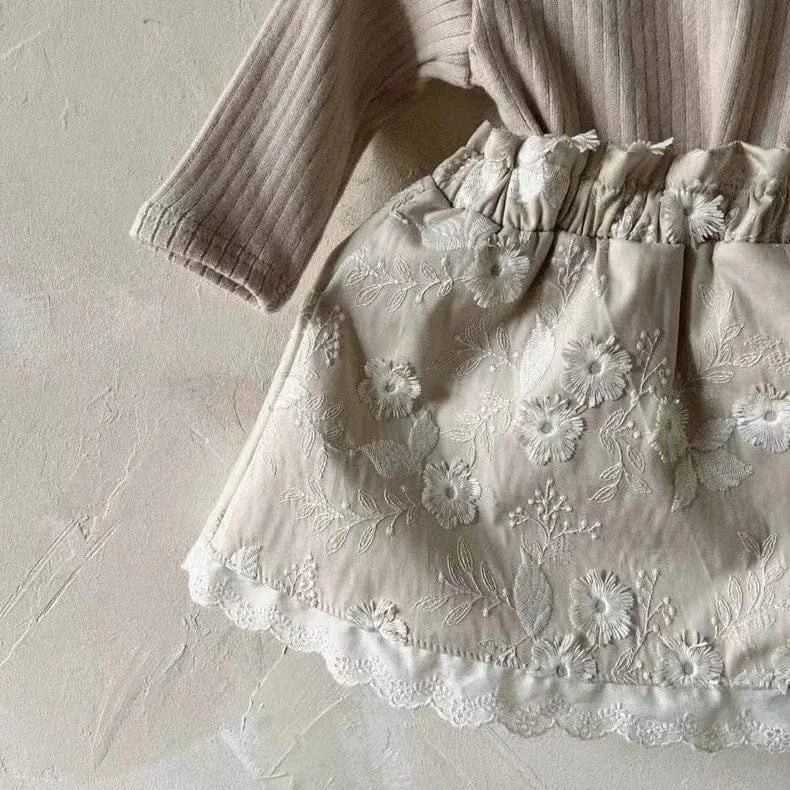 スカート ベビースカート レース チェック フラワー刺繍 Aラインスカート 2カラー【mh0006381】