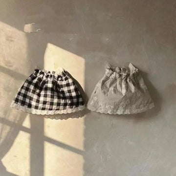 スカート ベビースカート レース チェック フラワー刺繍 Aラインスカート 2カラー【mh0006381】